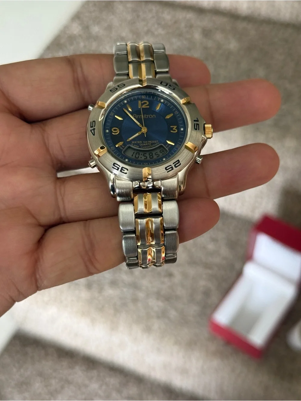 Armitron vintage digital analog Two-Tone Blue Dial Watch Mens